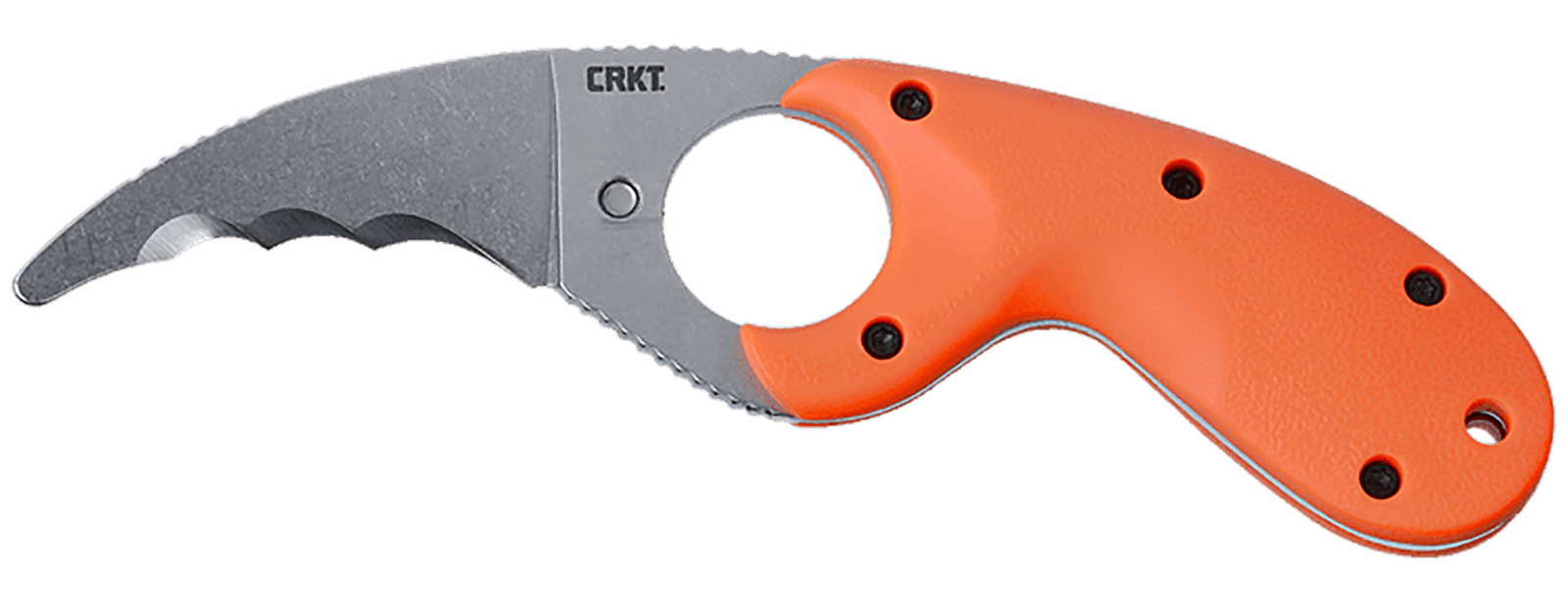 CRKT 2511ER Bear Claw  2.39" Fixed Hawkbill Veff Serrated Stonewashed AUS-8A SS Blade, Blaze Orange Textured GRN Handle