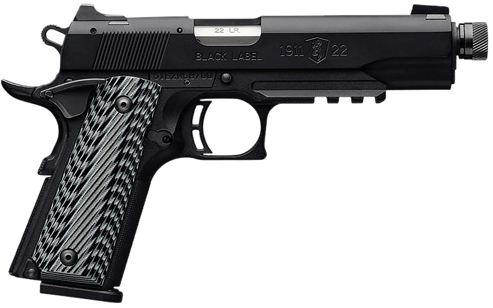 Browning 051820490 1911-22 Black Label SR Full Size 22 LR 10+1, 4.88" Stainless Steel Threaded Barrel, Matte Black Serrated Slide & Polymer Frame w/Beavertail & Picatinny Rail
