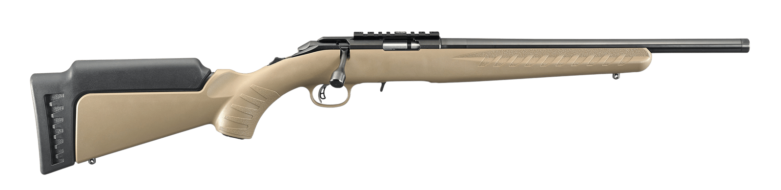 Ruger 8358 American Rimfire 22 LR 10+1 16" Satin Blued Threaded Barrel & Alloy Steel Receiver w/Picatinny Rail,  Black/FDE High Comb Synthetic Stock, Thread Protector