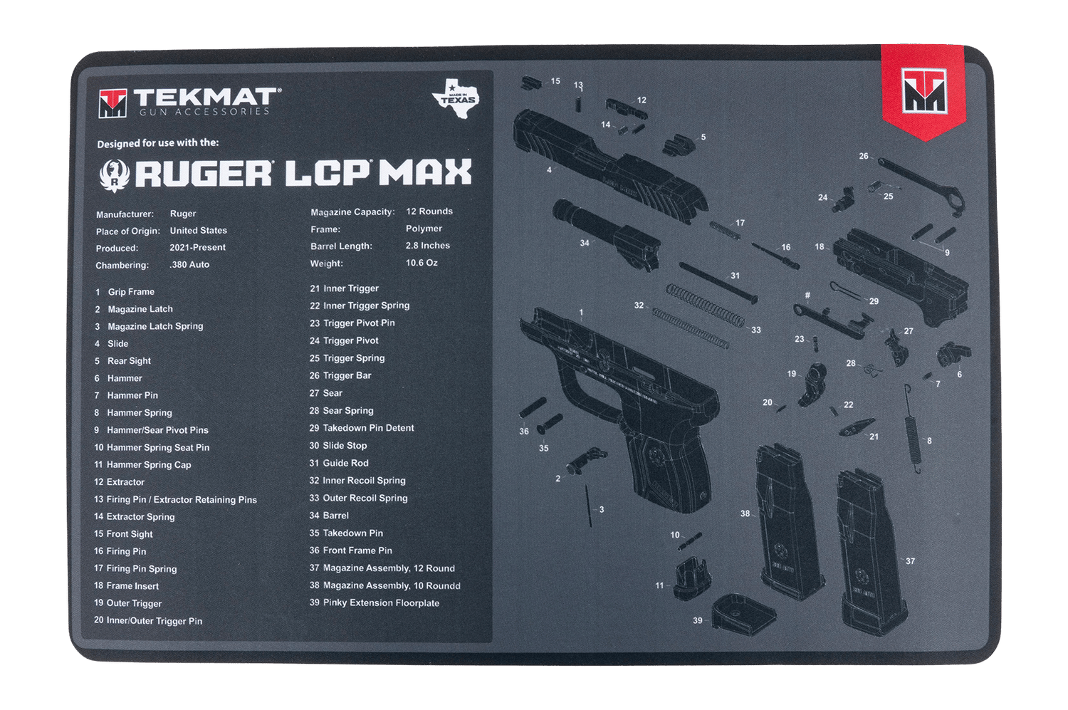 TEKMAT TEK-R17-RUGER-LCPMAX 17X11 RUGER LCP MAX