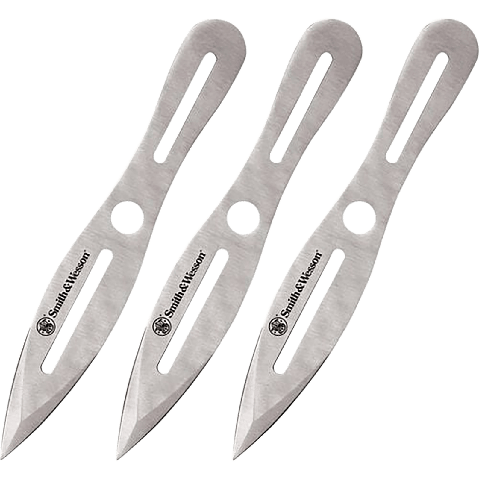 Smith & Wesson Knives SWTK10CP Bullseye Throwing Knives 5" Fixed Dual Edge Spear Point Plain 2Cr13MoV SS Blade, Stainless Steel Handle, Includes Sheath Set of 3, 10" OAL