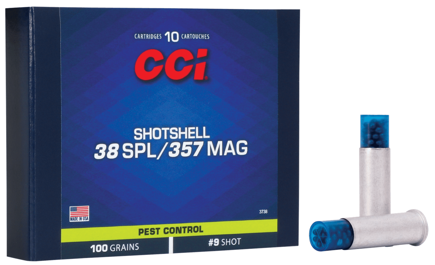 CCI 3738 Pest Control Shotshell 38Sp/357 Mag 100gr #9Shot 10 Per Box/20 Case