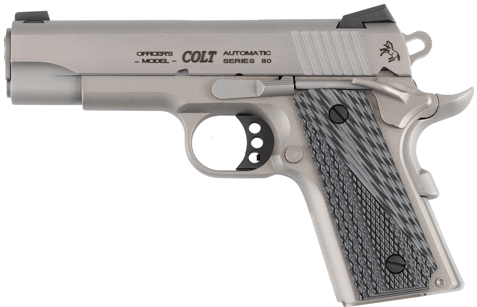 Colt Mfg O9840XE Officer Lightweight 45 ACP 7+1 4.25" Stainless Steel Barrel, Stainless Cerakote Stainless Steel Serrated Slide, Stainless Cerakote Aluminum Frame w/Beavertail, Black/Gray G10 Grip