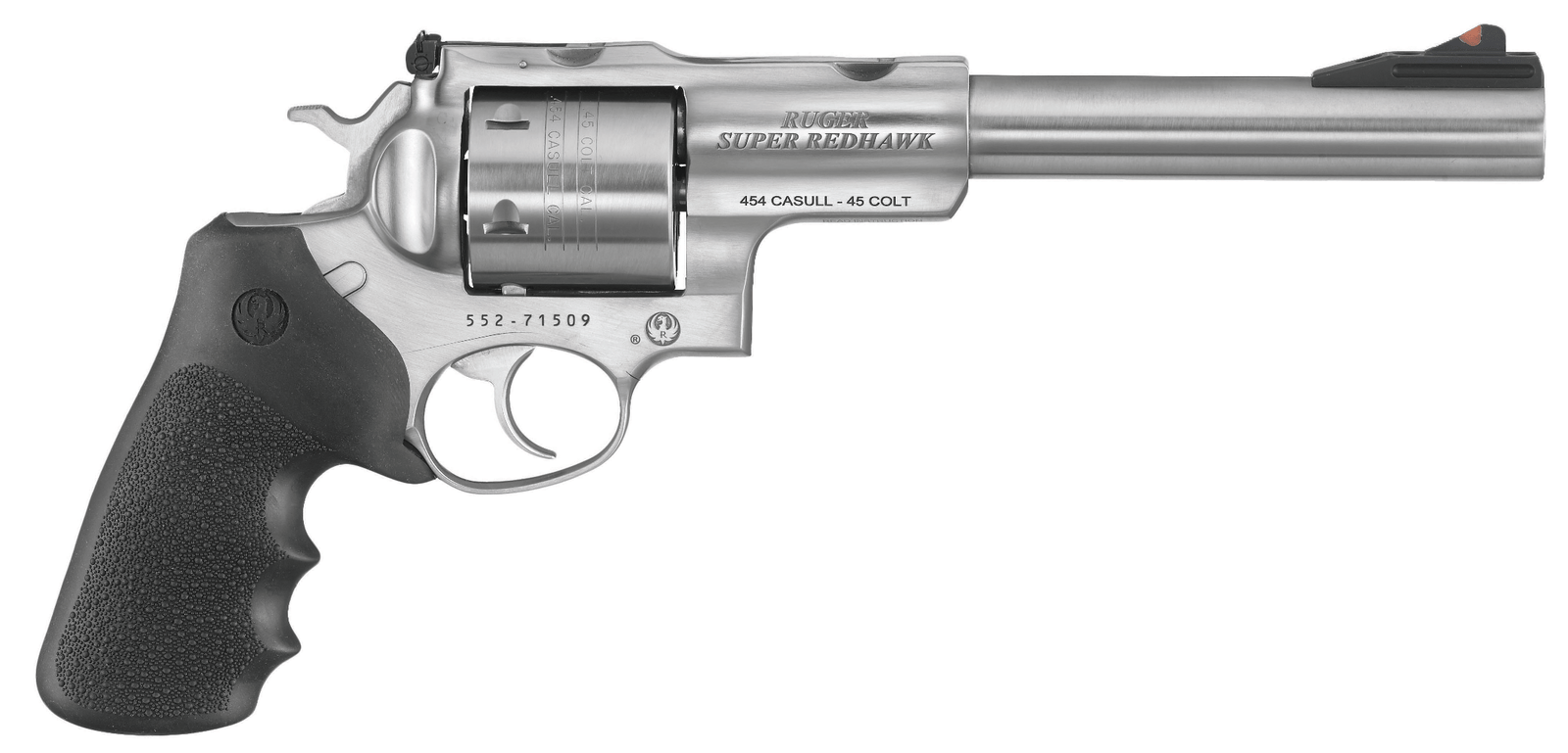 Ruger 5507 Super Redhawk  Large Frame 480 Ruger 6rd 7.50" Satin Stainless w/Integral Mount Barrel, Satin Stainless Steel Cylinder & Frame, Hogue Tamer Monogrip, Transfer Bar Safety, Exposed Hammer