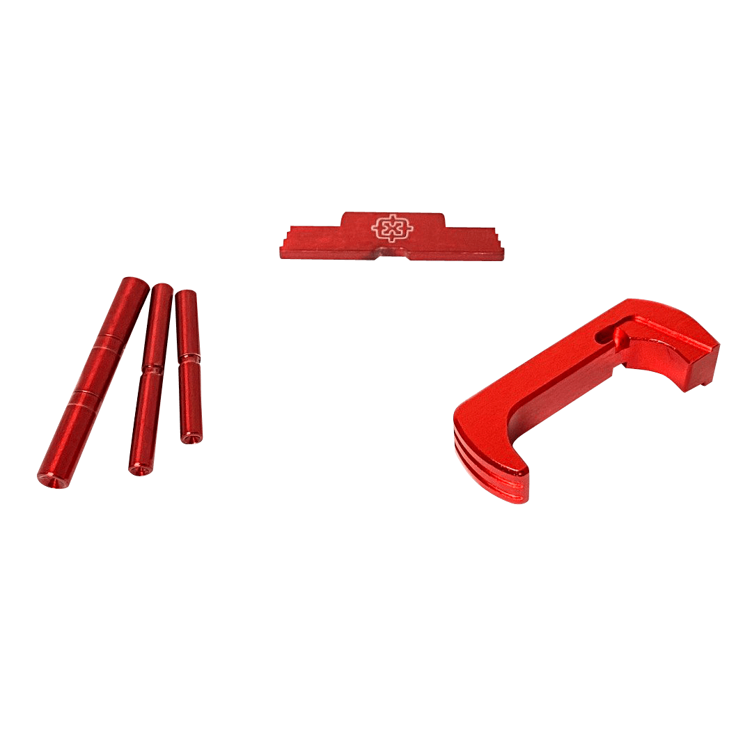 Cross Armory CRG5OKRD 3 Piece Kit  Extended Compatible w/ Glock 26 Gen5 Compatible w/Glock 17/19/26/34 Gen5 Red Anodized Steel/Aluminum