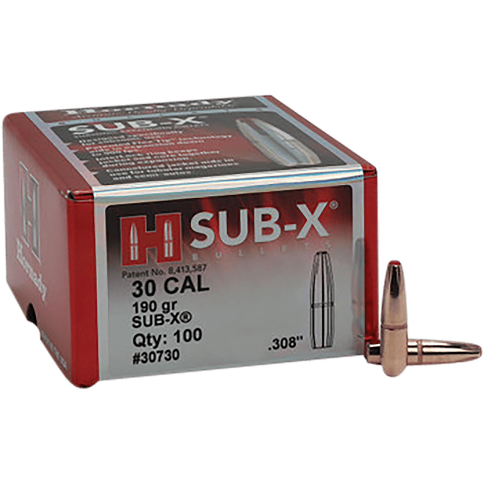 Hornady 30730 Sub-X  30 Cal .308 190 gr Subsonic eXpanding 100 Per Box/ 15 Case