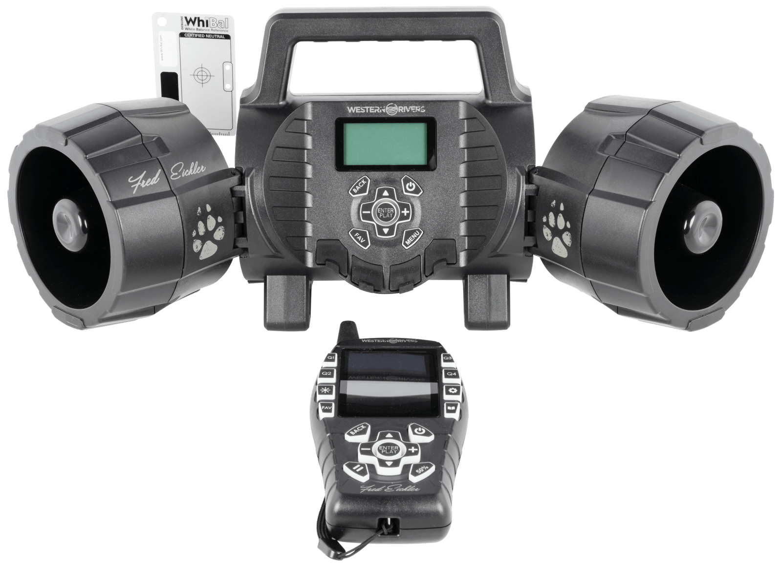 Western Rivers WRC-EGC-DS Eichler Dual Speaker Electronic Call Multiple Sounds Attracts Predators Features Remote Control Black Plastic
