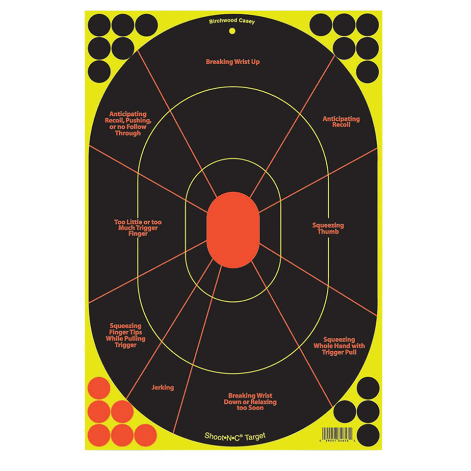 Birchwood Casey 34655 Shoot-N-C Reactive Target Self-Adhesive Paper Black/Yellow/Red 12"x18" Oval Silhouette 5 Pack
