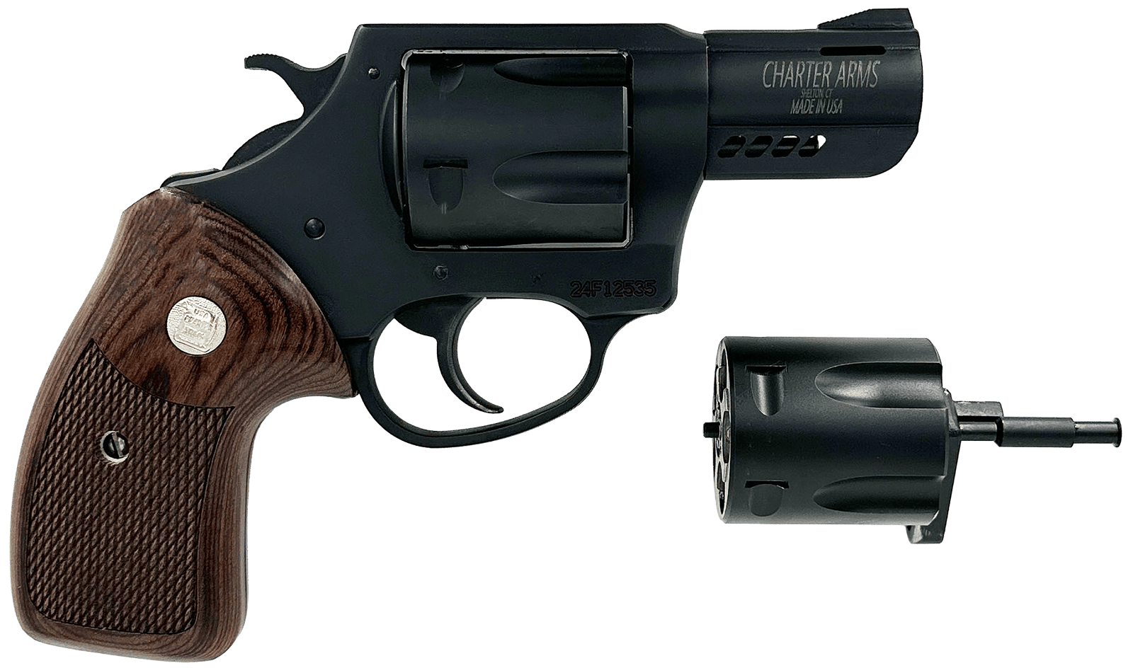 Charter Arms 13920 Double Dog  Large 9mm Luger/357 Mag/38 Special 5 Shot 2.20" Overall Black Passivate Stainless Steel Ported Barrel, Cylinder & Frame, Walnut Grip, Exposed Hammer