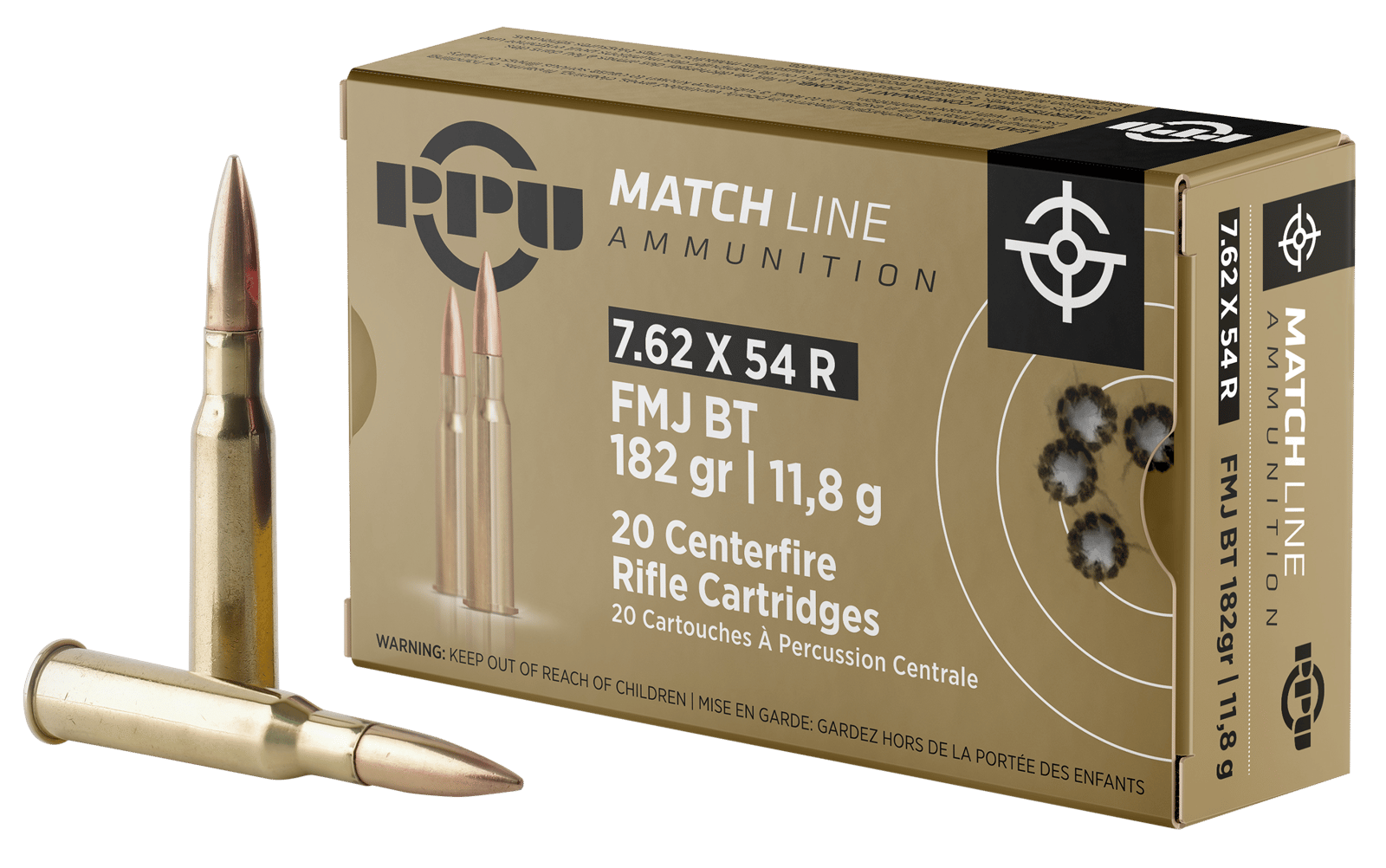 PPU PPM7 Match  7.62x54mmR 182gr Full Metal Jacket 20 Per Box/10 Case
