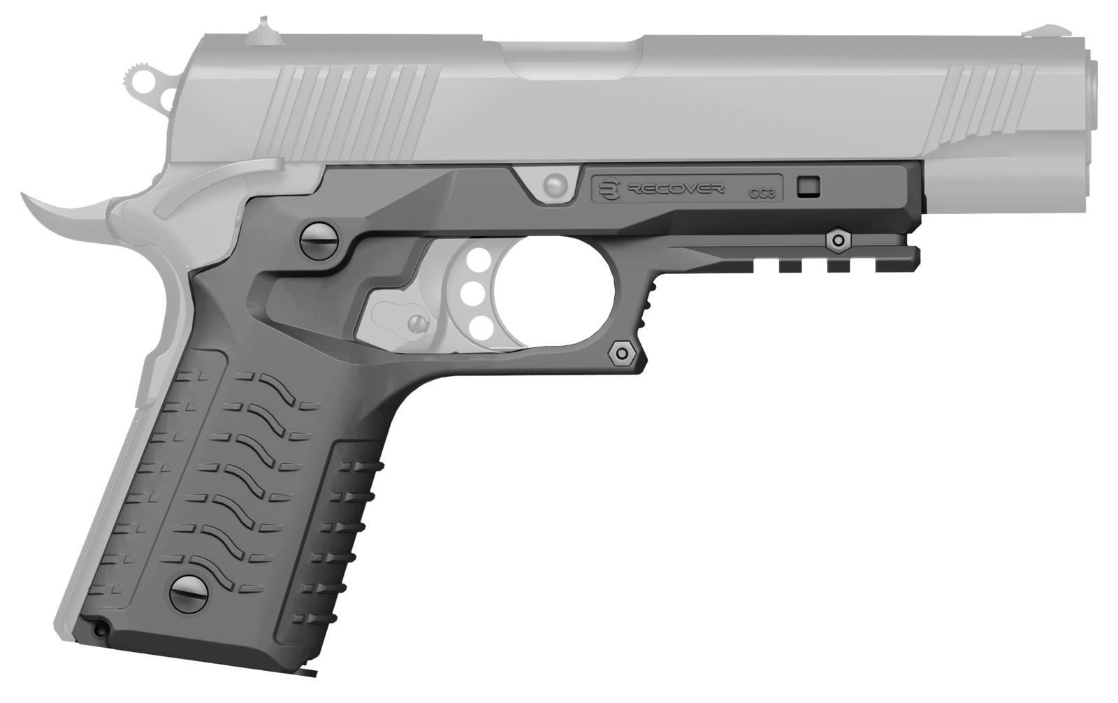Recover Tactical CC3H04 Grip & Rail System  Gray Polymer Picatinny for Standard Frame 1911