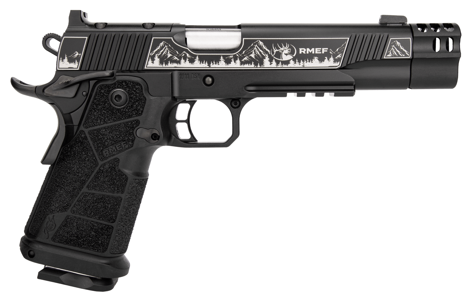 Kimber Mfg, Inc 3600305 DS Warrior Camp Guard Elite Full Size 10mm Auto 18+1 5" Matte Stainless Compensated Barrel, KimPro Black Stainless Steel Engraved Lightening Cut/Optic Ready/Serrated Slide, Bla