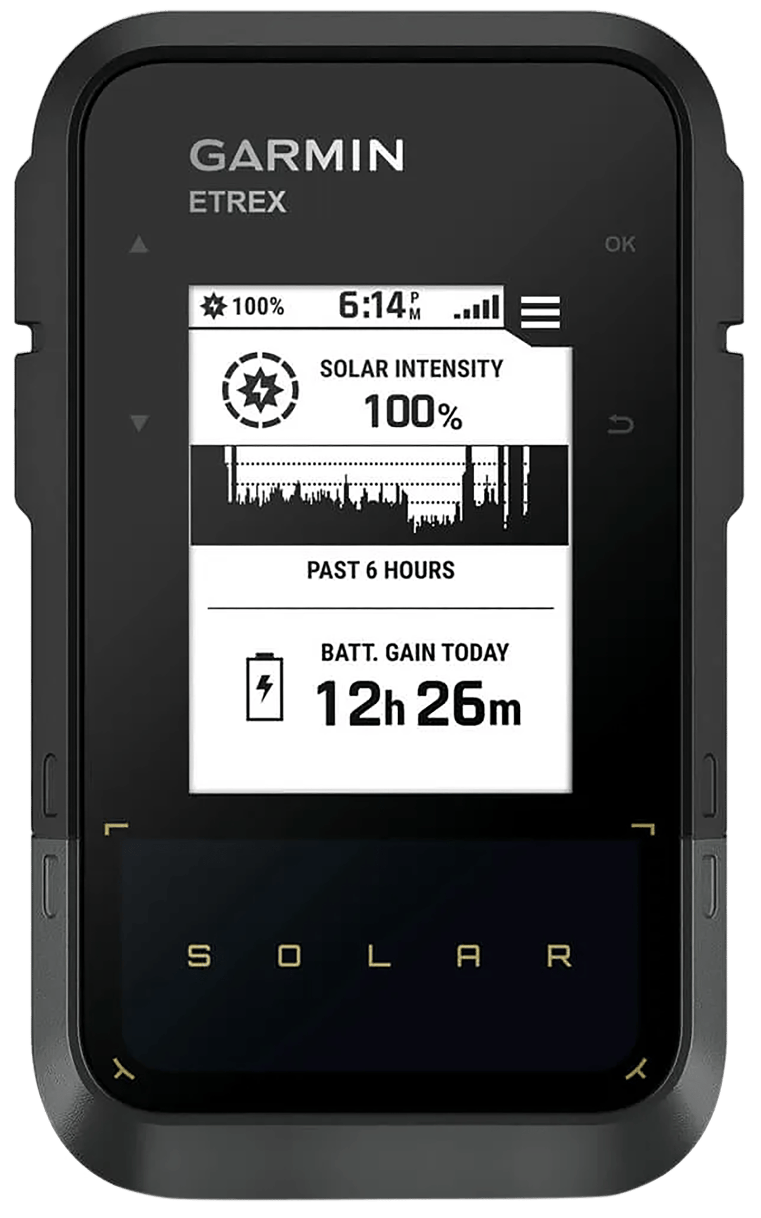 Garmin 0100278200 eTrex Solar GPS/Smart Features, 28MB Memory Black 2.20" Transflective/Monochrome Display, Compatible w/Garmin Explore App