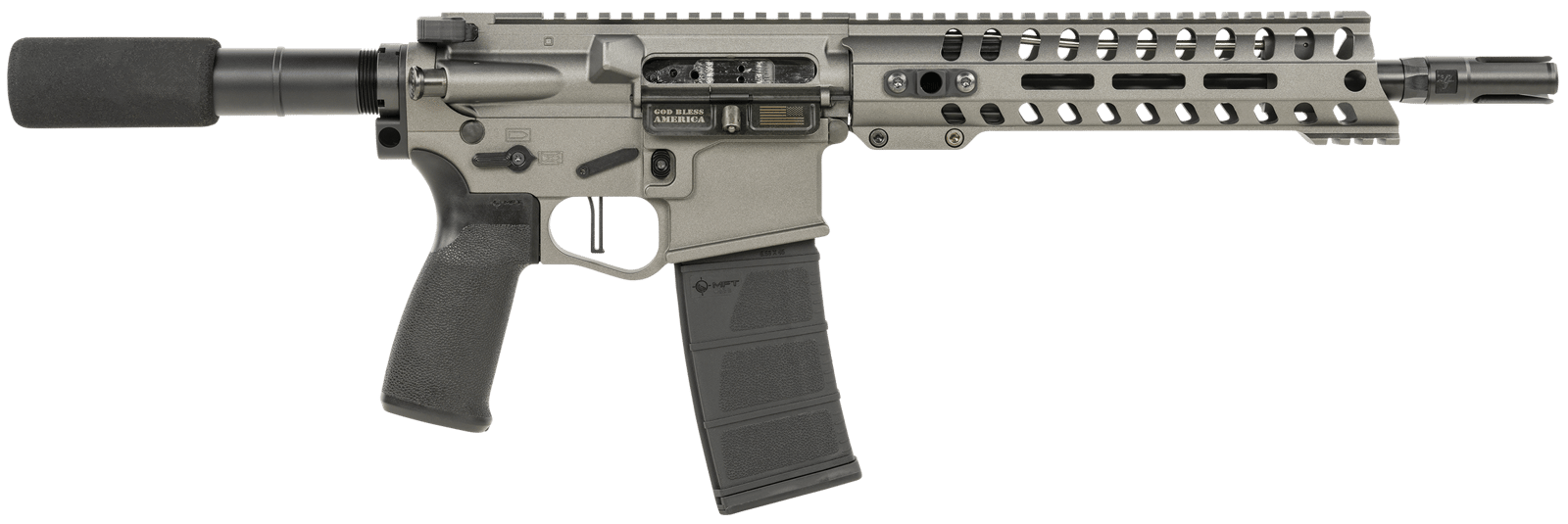 Patriot Ordnance Factory 01802 Minuteman Direct Impingement 5.56x45mm NATO Caliber with 10.50" Barrel, 30+1 Capacity, Tungsten Metal Finish, Buffer Tube Stock & Black MFT Grip Right Hand