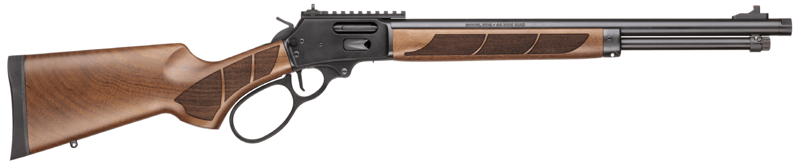 Smith & Wesson 13809 1854  44 Rem Mag 9+1 19.25" Black Armornite Threaded Barrel, Black Armornite Picatinny Rail Stainless Steel Receiver, Fixed Walnut w/Textured Grip Panels Stock, Large Loop