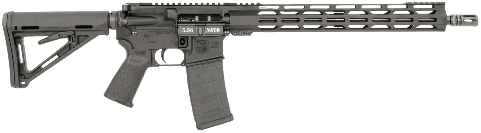 Diamondback DB1717K005 DB15  5.56x45mm NATO 30+1 16", Black, Magpul Carbine Stock & MOE Grip, 15" M-Lok Handgaurd