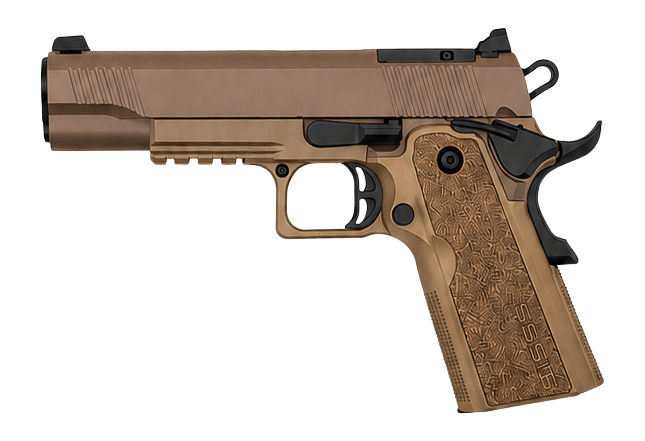 Tisas Arms 12500904 1911 Duty DS 9mm Luger 18+1 5" Black Barrel, Coyote Brown Cerakote Carbon Steel Optic Ready/Serrated Slide, Flat Dark Earth Carbon Steel Frame w/Beavertail & Picatinny Rail, RMSc F