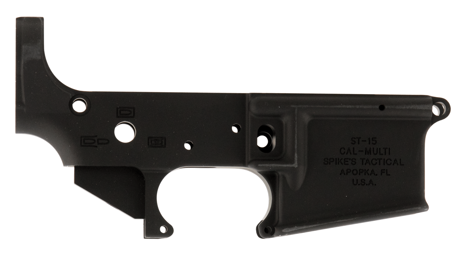 Spikes STLS045 No Logo Stripped Lower Receiver Multi-Caliber 7075-T6 Aluminum Black Anodized for AR-15