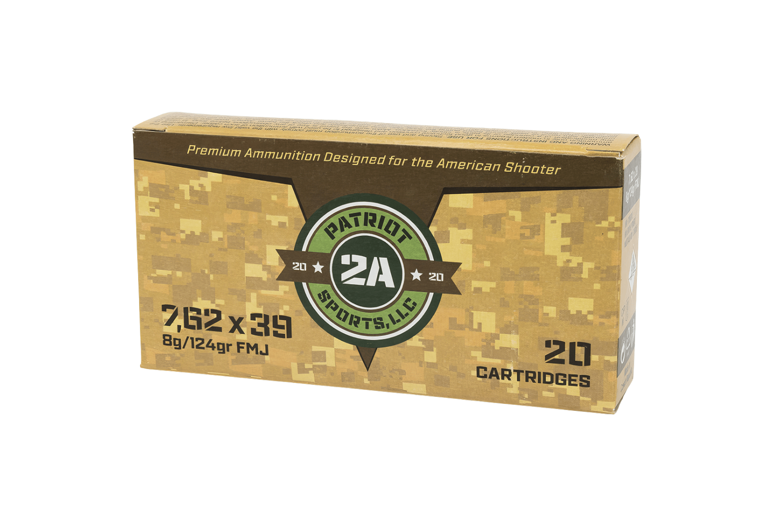 PATRIOT SPORTS 7.62X39 124G FMJ BRASS NON CORROSIVE 20RD BX 800RD CASE