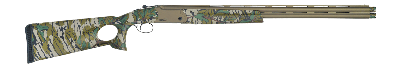 TriStar 30520 Upland Hunter  20 Gauge Break Open 3" 2rd 26" Bronze Cerakote Over/Under Vent Rib Barrel, Bronze Cerakote Engraved Receiver, Thumbhole Mossy Oak Green Leaf Synthetic Stock