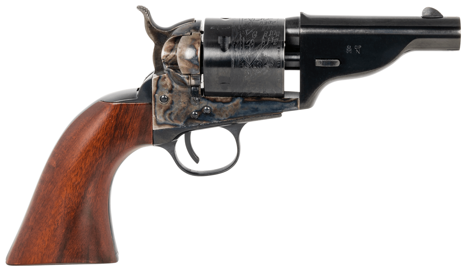 Taylors & Company 550957 The Hickok Open-Top 45 Colt (LC) Caliber with 3.50" Blued Finish Barrel, 6rd Capacity Blued Finish Cylinder, Color Case Hardened Finish Steel Frame & Walnut Army Size Grip