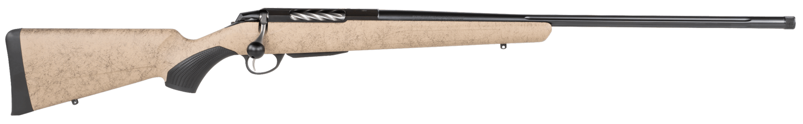 Tikka JRTXRT370 T3x Lite 7mm Rem Mag 3+1 24.30" Fluted/Threaded, Black Barrel/Rec, Black Webbed Tan Roughtech Synthetic Stock, Interchangeable Grip, Muzzle Brake