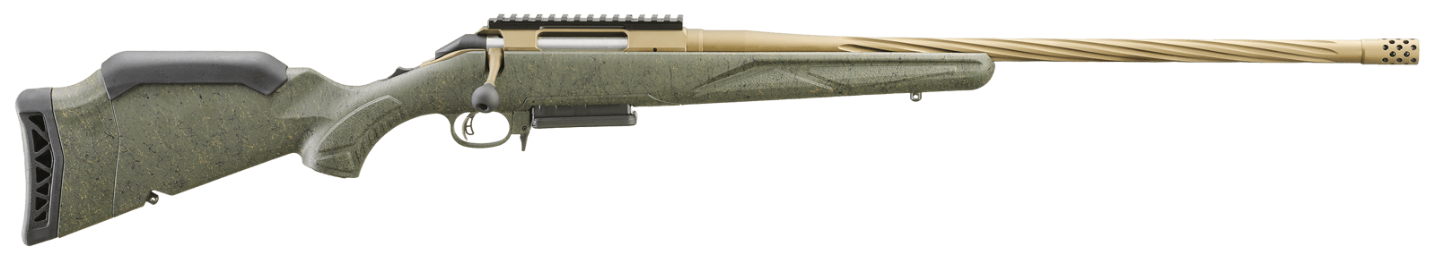 Ruger 46947 American II Predator Full Size 7mm PRC 3+1 22" Burnt Bronze Cerakote Spiral Fluted Threaded Barrel & Alloy Steel Receiver w/Picatinny Rail, Green Splatter Adj LOP Synthetic Stock