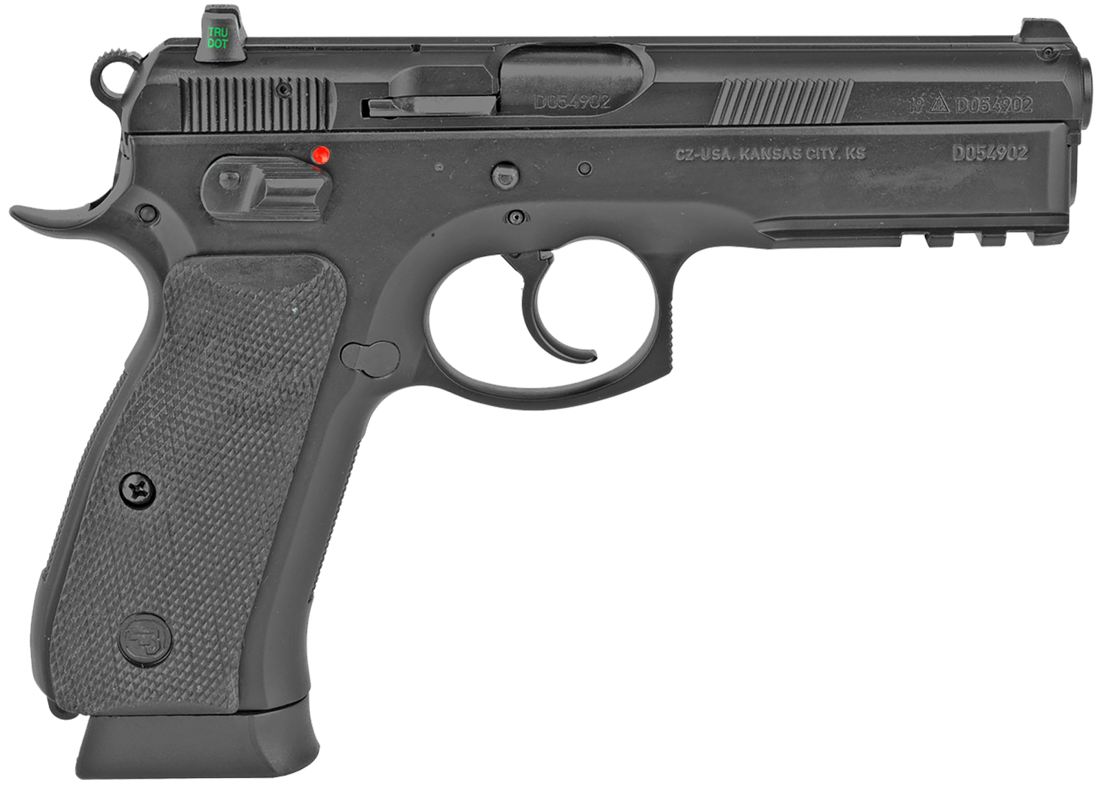 CZ-USA 01152 CZ 75 SP-01 Full Size Frame 9mm Luger 10+1 4.60" Black Steel Barrel, Black Steel Serrated Slide, Black Polycoat Steel Frame w/Beavertail & Picatinny Rail, Black Rubber Grip, Right Hand