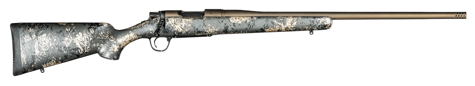 Christensen Arms 8010107500 Mesa FFT 6.5 PRC 4+1 20" Threaded Barrel, Burnt Bronze Cerakote, Green with Black/Tan Webbing Stock