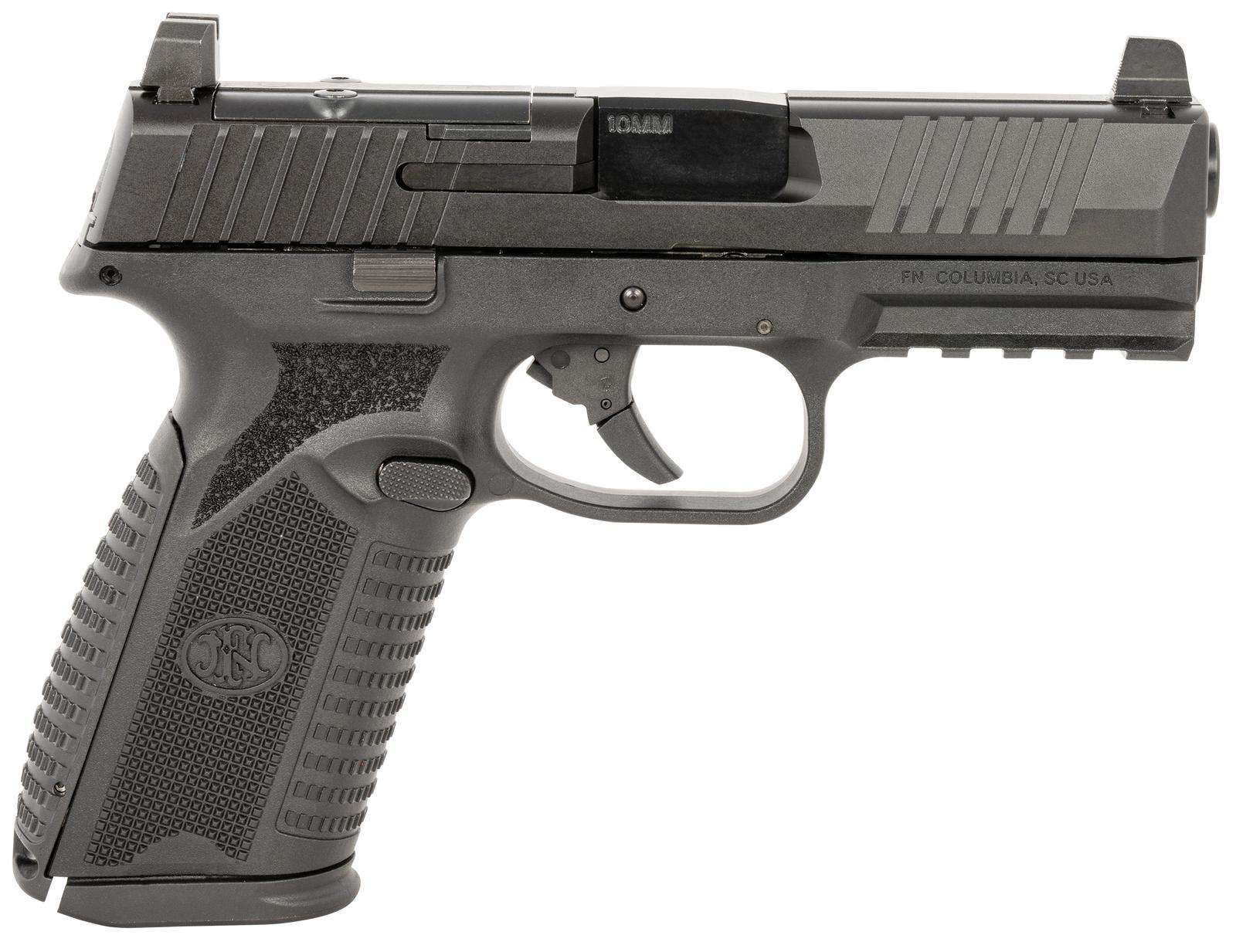 FN 66101379 510 MRD Full Size 10mm Auto 15+1, 4.10" Black Target Crown Steel Barrel, Black PVD Optic Cut/Serrated Steel Slide & Polymer Frame w/Picatinny Rail, Ambidextrous