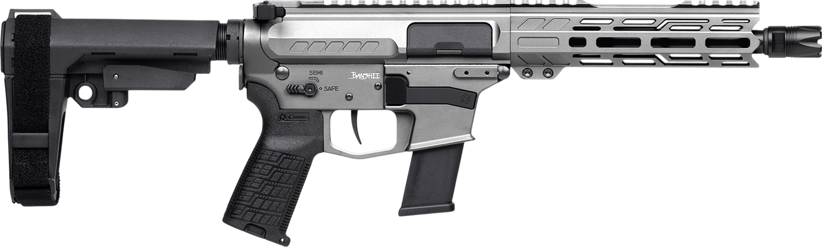 CMMG 45A890FTNG Banshee FE MkG 45 ACP 13+1 8" Black Nitride Threaded Barrel, M-LOK Handguard, Titanium Cerakote Aluminum Receiver w/Picatinny Rail, Black Polymer CMMG RipBrace, CMMG Zeroed Grip