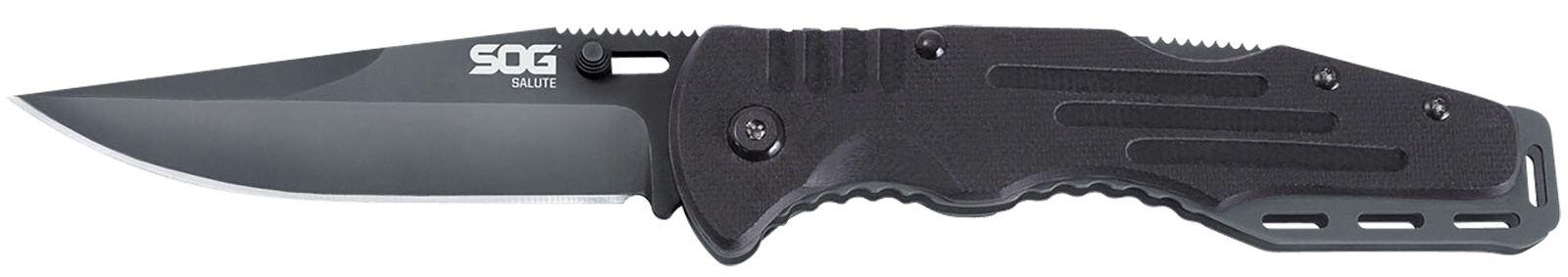 S.O.G SOG-FF11-CP Salute  3.62" Folding Clip Point Plain Black Hardcased 8Cr13MoV SS Blade Black G10 Handle Includes Belt Clip