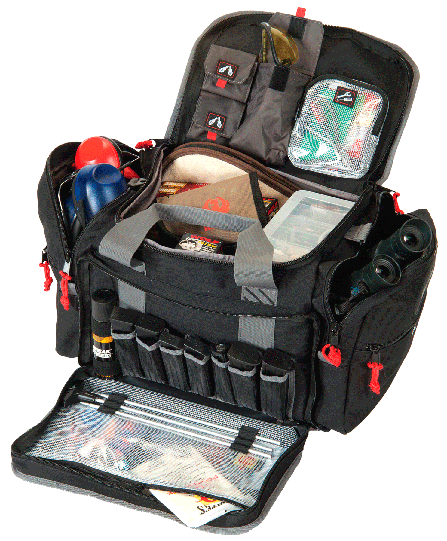 GPS Bags 2014LRB Large  Black Nylon w/ Lift Ports, Storage Pockets, Visual ID Storage System & Holds 5 Handguns or More & Ammo Includes 4 Ammo Dump Cups