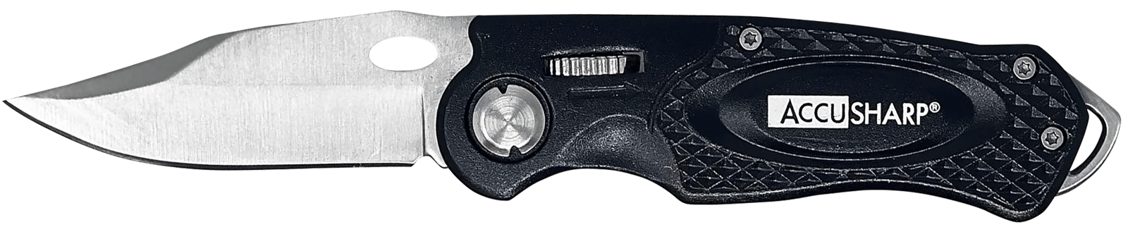 AccuSharp 703C Sport  3" Folding Plain Stainless Steel Blade/Black Anodized Aluminum Handle Includes Belt Clip