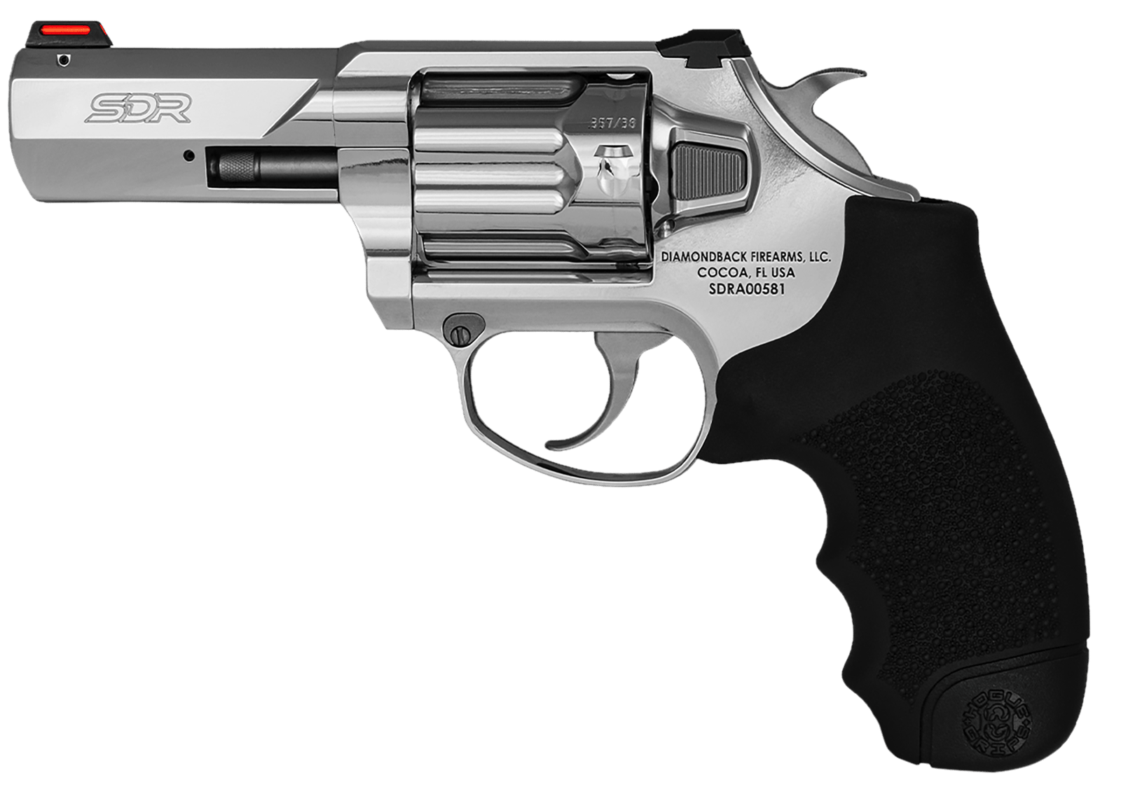 Diamondback DB0700S703 SDR  357 Mag/38 Special +P 6 Shot 3" Polished Stainless Steel Barrel, Cylinder & Frame, Black Hogue Rubber Grip, Exposed Hammer