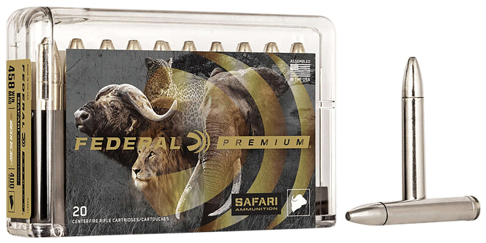 Federal P458T1 Premium Safari Cape-Shok 458WinMag 400gr Trophy Bonded Bear Claw 20 Per Box/10 Case