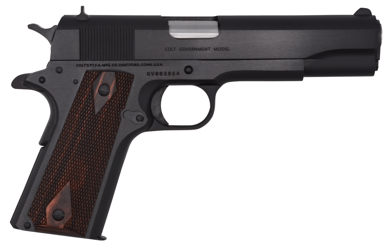 Colt Mfg O1911C 1911 Government 45 ACP 7+1, 5" Stainless National Match Barrel, Blued Serrated Steel Slide & Frame w/Beavertail Double Diamond Checkered Rosewood Grip