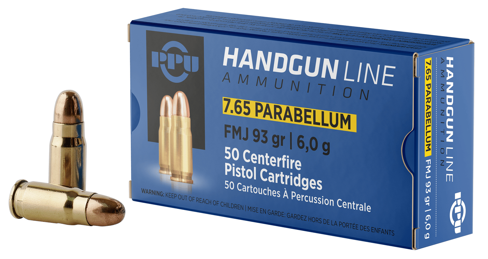 PPU PPH765P Handgun  7.65x21mmParabellum 93gr Full Metal Jacket 50 Per Box/20 Case