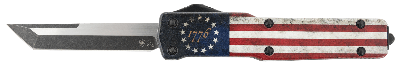 Templar Knife MZBRF221 Premium Weighted Betsy Ross Flag Slim 3.16" OTF Tanto Plain Black Oxide Stonewashed D2 Steel Blade, 4.93" Betsy Ross Flag Aluminum Zinc Alloy Handle