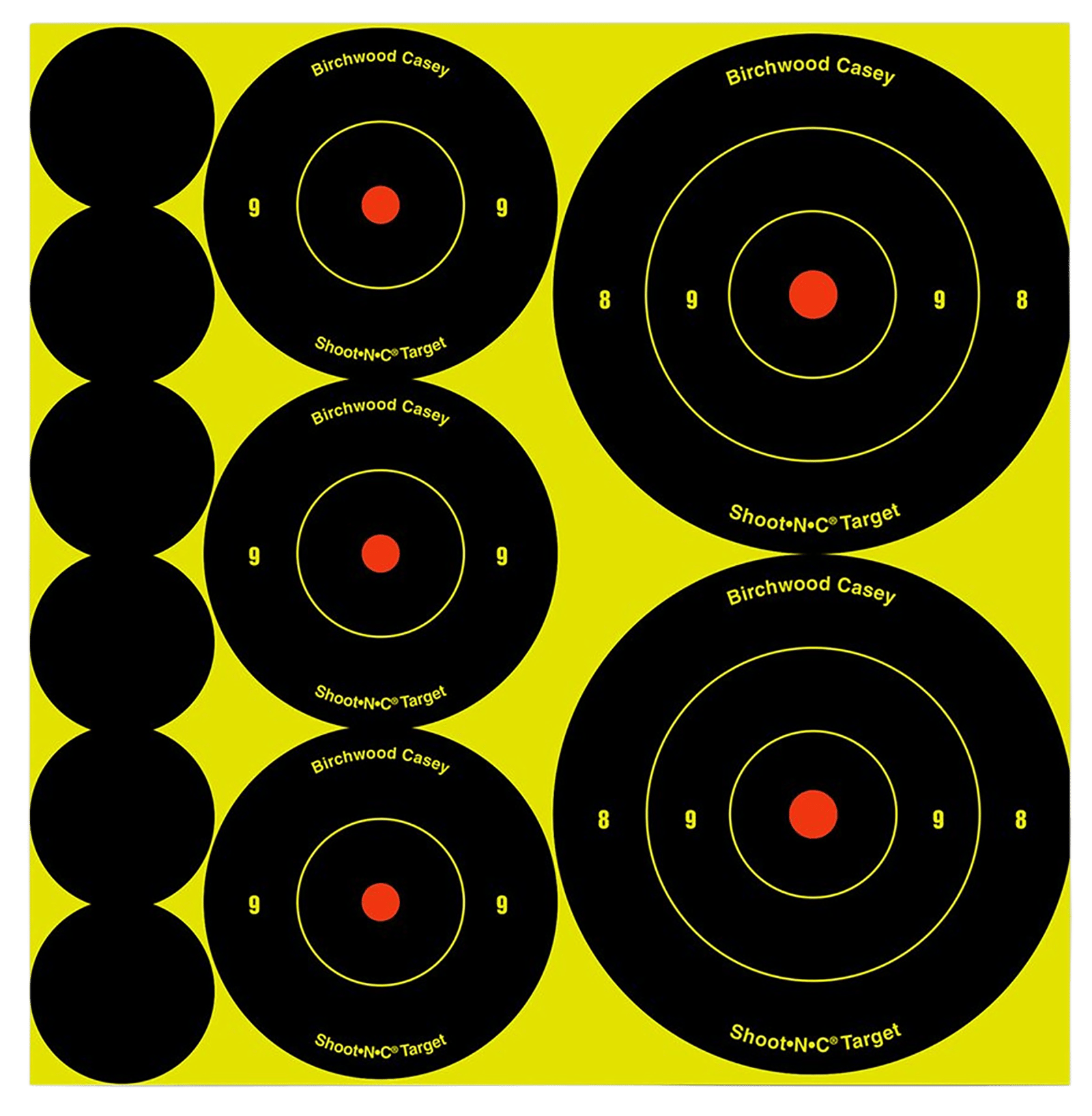 Birchwood Casey 34608 Shoot-N-C Reactive Target Variety Pack Self-Adhesive Paper Black/Yellow Bullseye 132 Pack