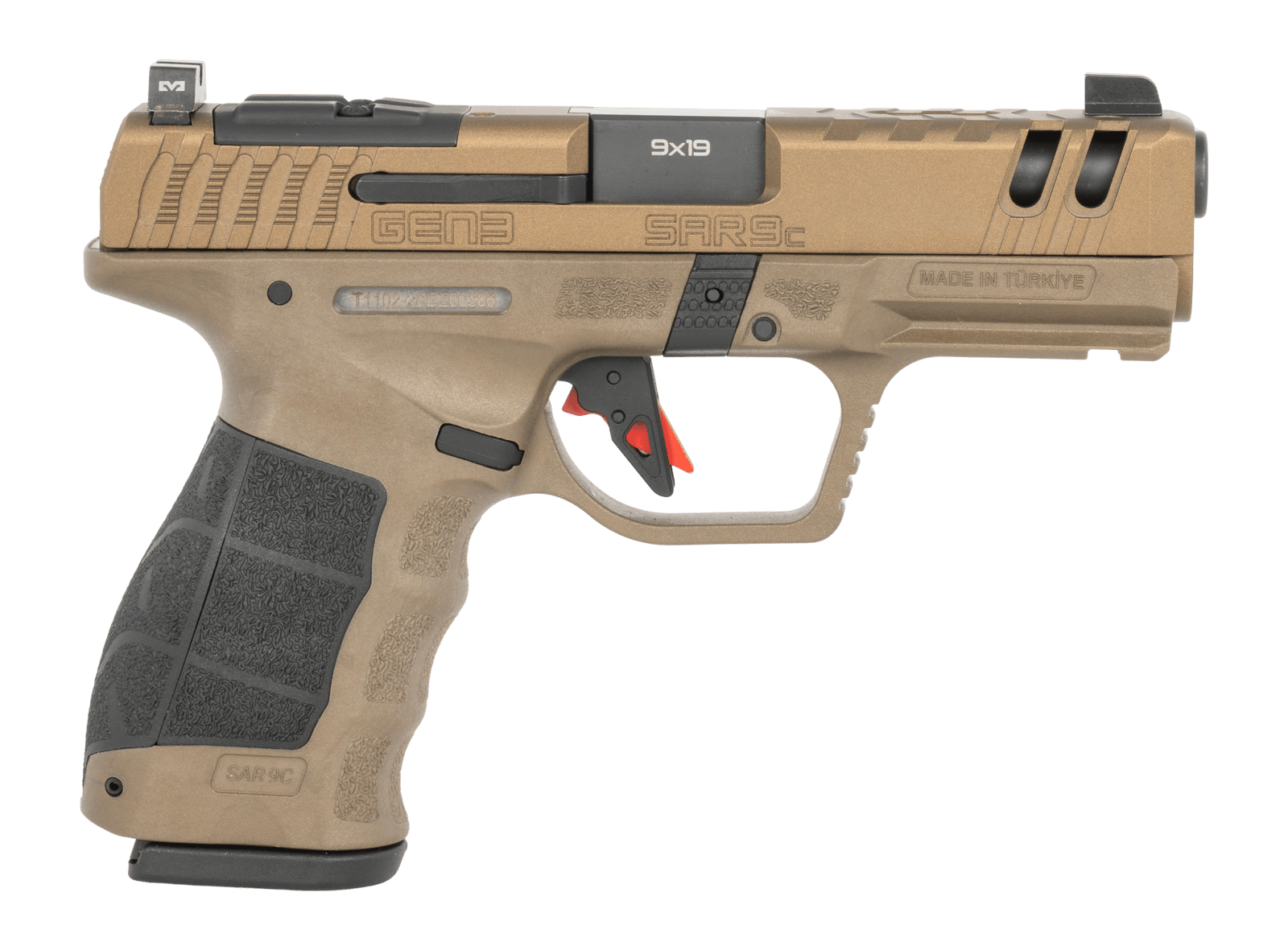 Sarsilmaz SAR9CG3BR10 SAR9 Gen3 Compact 9mm Luger 10+1 4.10" Black Barrel, Bronze Steel Optic Cut/Serrated Slide, Bronze Polymer Frame w/Picatinny Rail, Textured Grip, RMSc Footprint