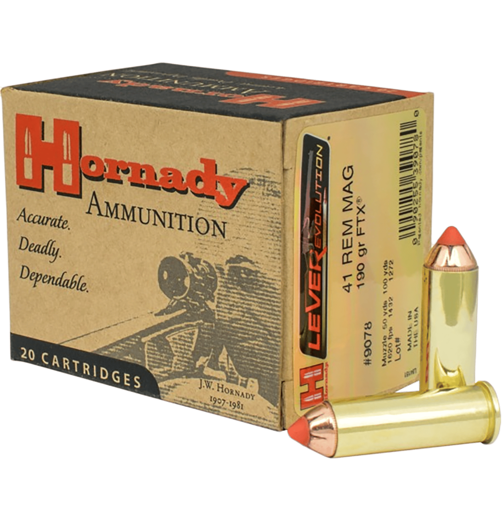 Hornady 9078 LEVERevolution  41RemMag 190gr Hornady Flex Tip eXpanding 20 Per Box/10 Case