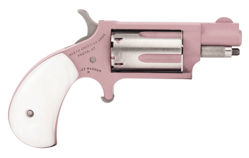 North American Arms 22MSROSE Mini-Revolver  22 WMR 5 Shot 1.13" Rose Gold Cerakote Stainless Steel Barrel & Frame, Rose Gold/Stainless Cylinder, White Pearlite Grip, Stainless Exposed Hammer,