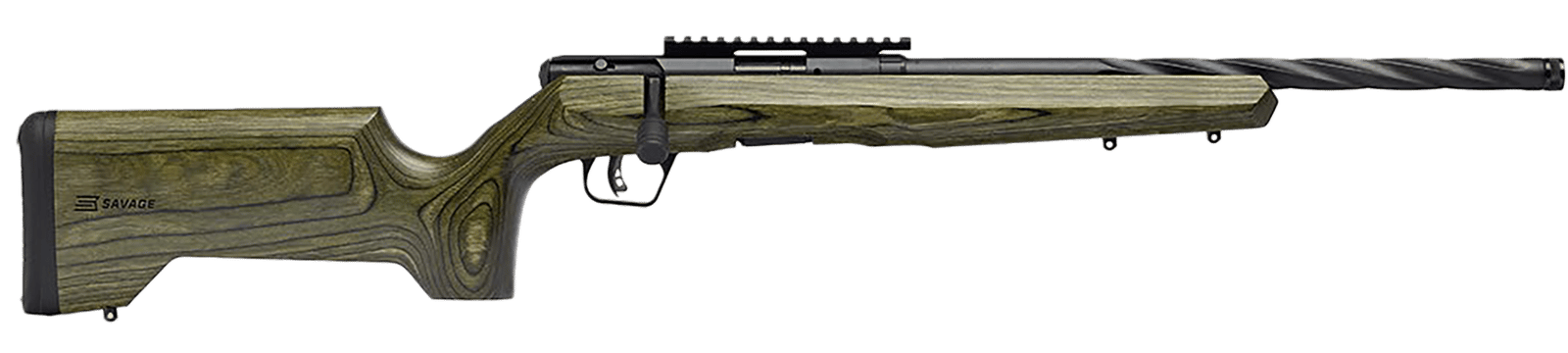 Savage Arms 70251 B Series  Full Size 22 LR 10+1 18" Matte Black Spiral Fluted Threaded Barrel, Matte Black Carbon Steel Receiver w/Picatinny Rail, OD Green Fixed Laminate Stock, Right Hand