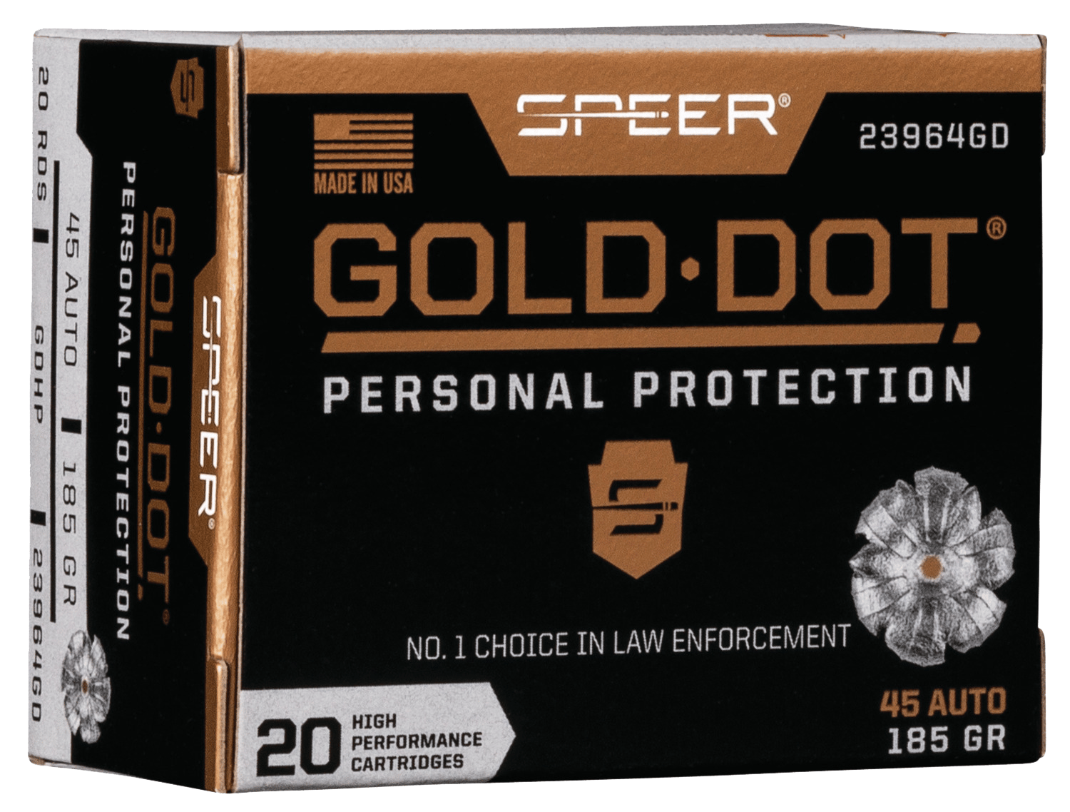 Speer 23964GD Gold Dot Personal Protection 45ACP 185gr Hollow Point 20 Per Box/10 Case