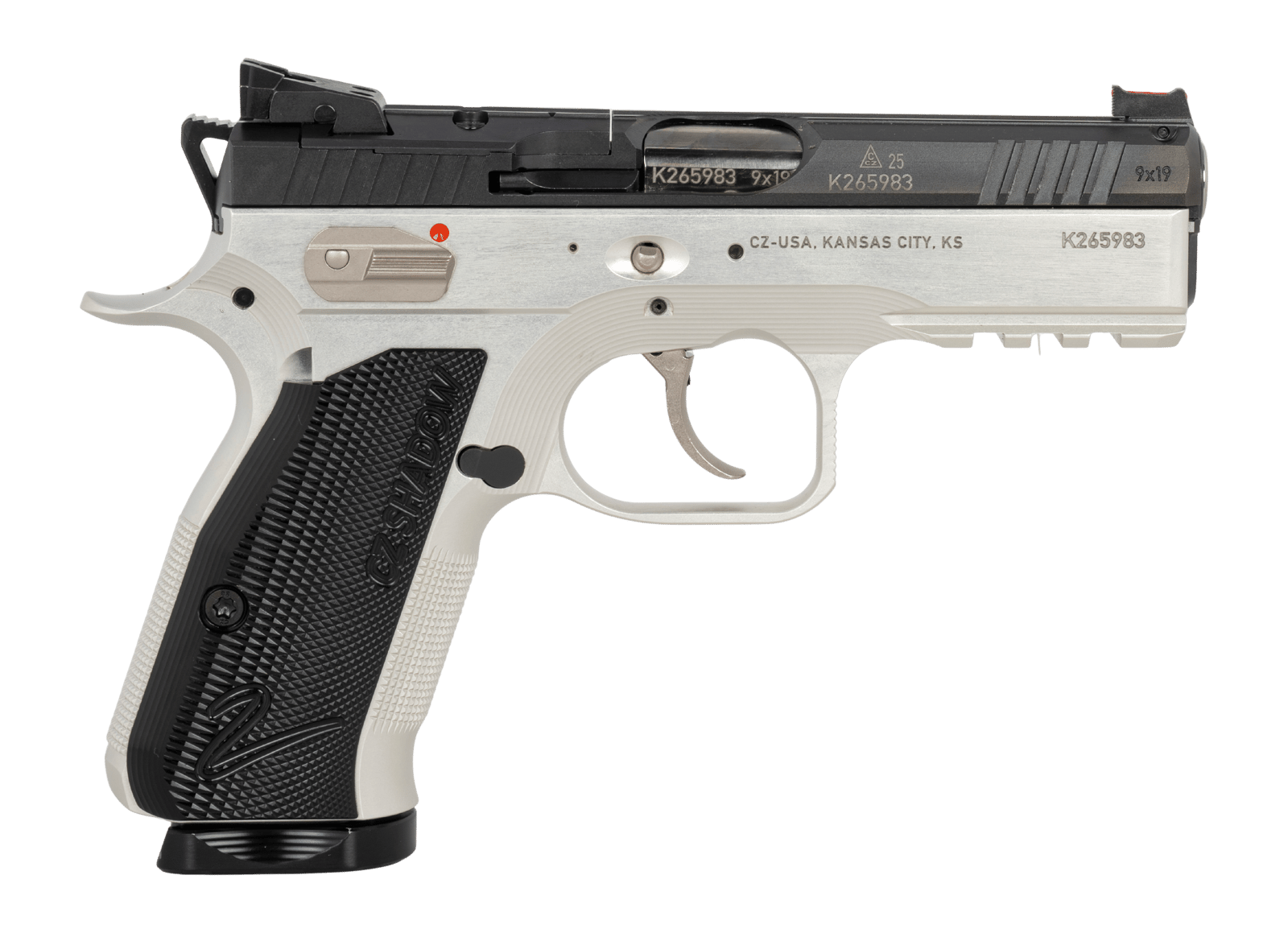 CZ-USA 86156 Shadow 2  Compact Frame 9mm Luger 15+1 4" Stainless Black Optic Ready/Serrated Slide, Silver Aluminum Frame w/Beavertail & Picatinny Rail, Black Duralumin Grip