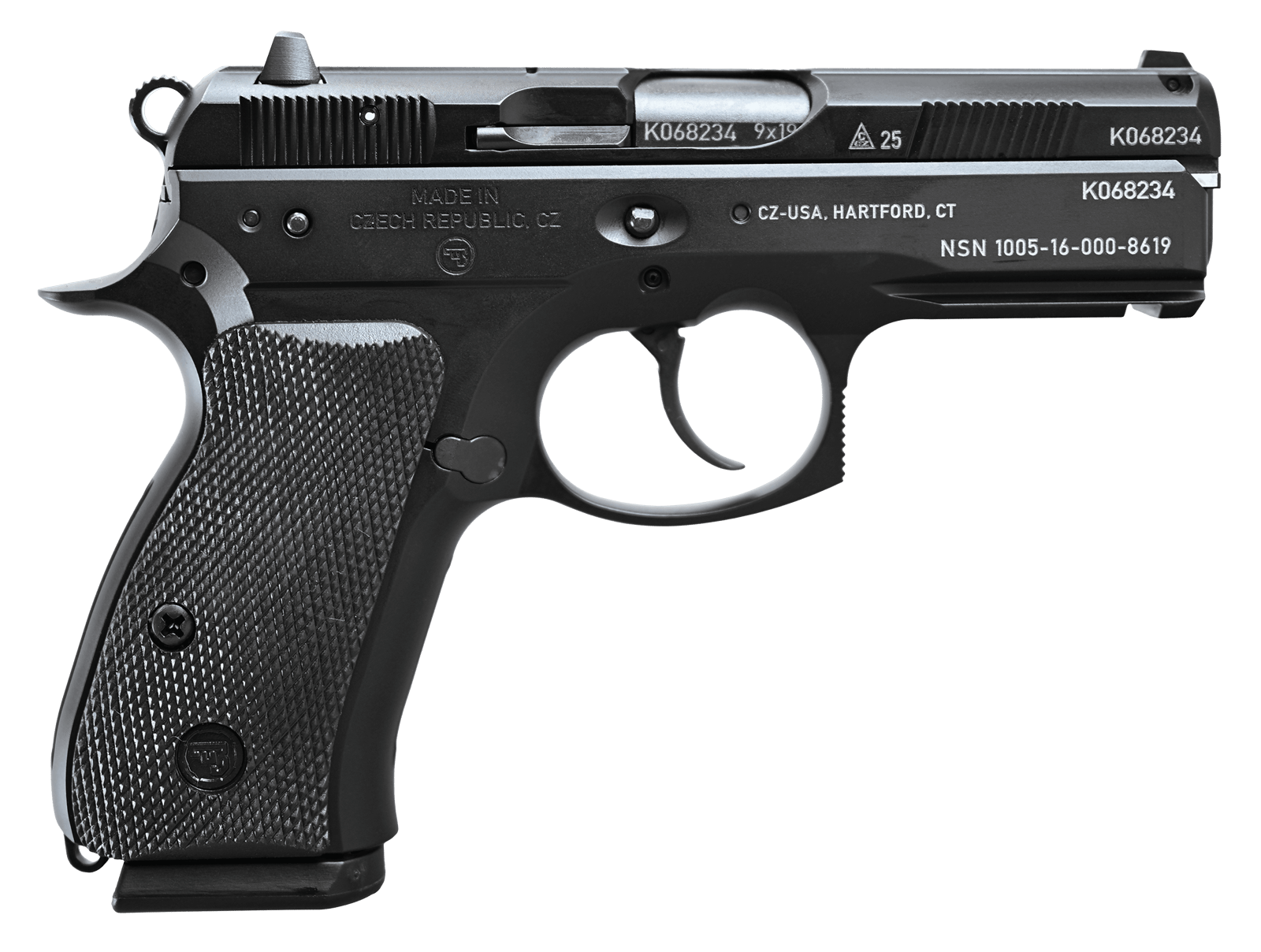 CZ-USA 91297 75 P01 50th Anniversary Elite 9mm Luger 15+1 3.75" Black Steel Barrel & 50th Anniversary Engraved/Serrated Slide, Black Polycoat Aluminum Frame w/Beavertail, Black Rubber Grip