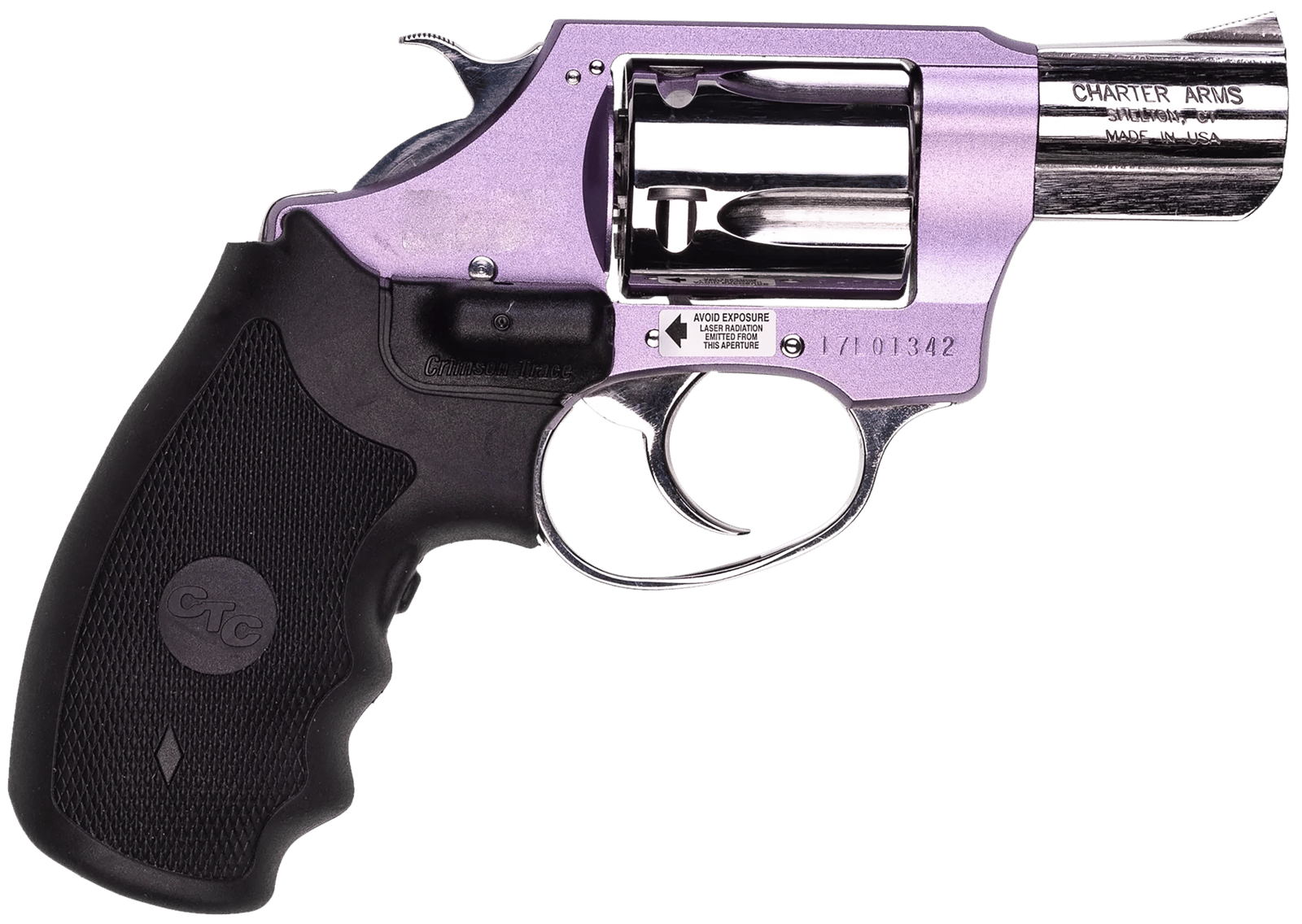 Charter Arms 53842 Undercover Lite Chic Lady Small 38 Special 5 Shot 2" High Polished Stainless Steel Barrel & Cylinder, Lavender Aluminum Frame w/Black Crimson Trace Laser Grip, Exposed Hammer