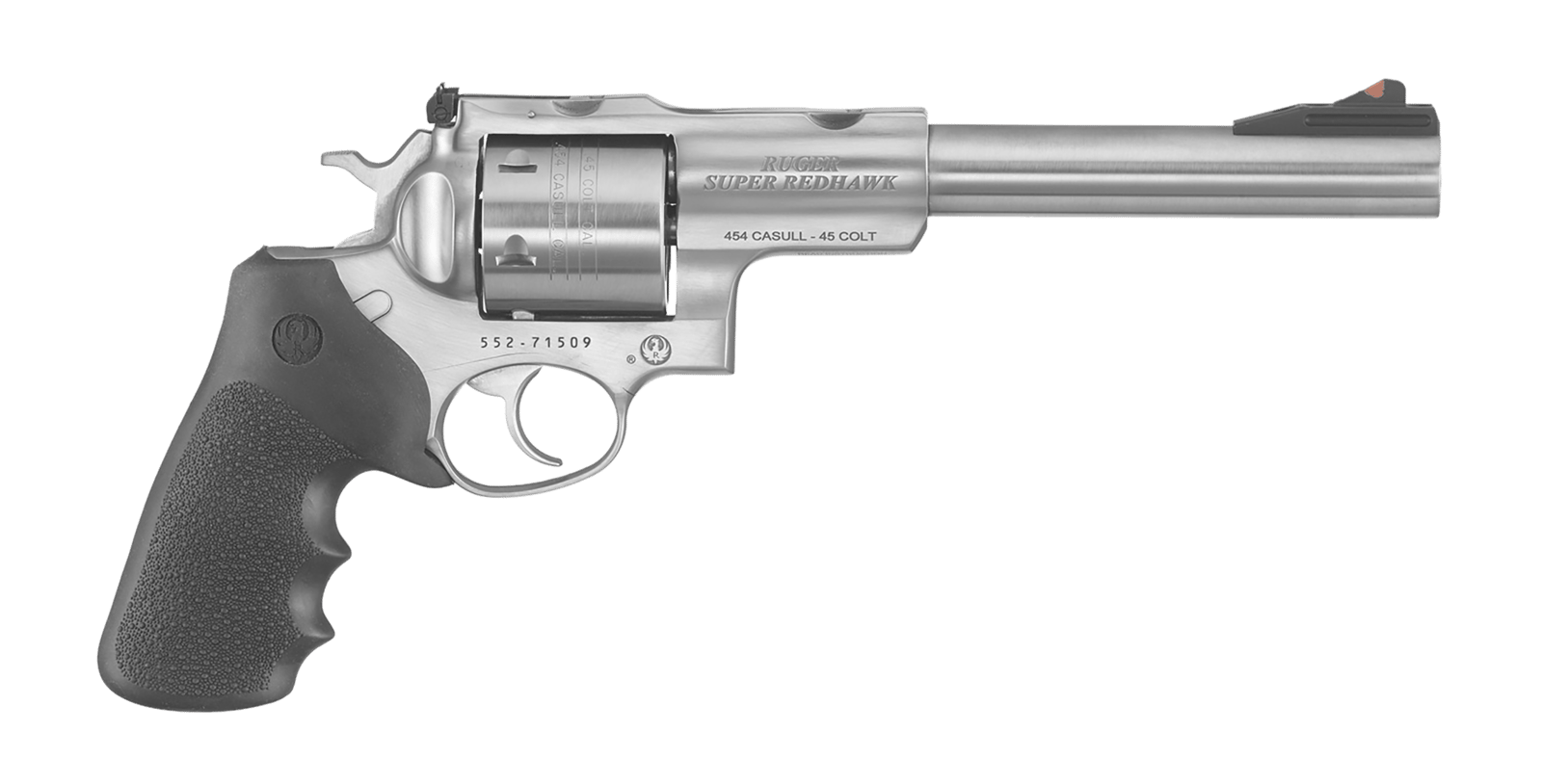 Ruger 5505 Super Redhawk  Large Frame 454 Casull 6rd 7.50" Satin Stainless w/Integral Mount Barrel, Satin Stainless Cylinder & Frame, Black Hogue Finger Groove Tamer Monogrip, Transfer Bar Safety