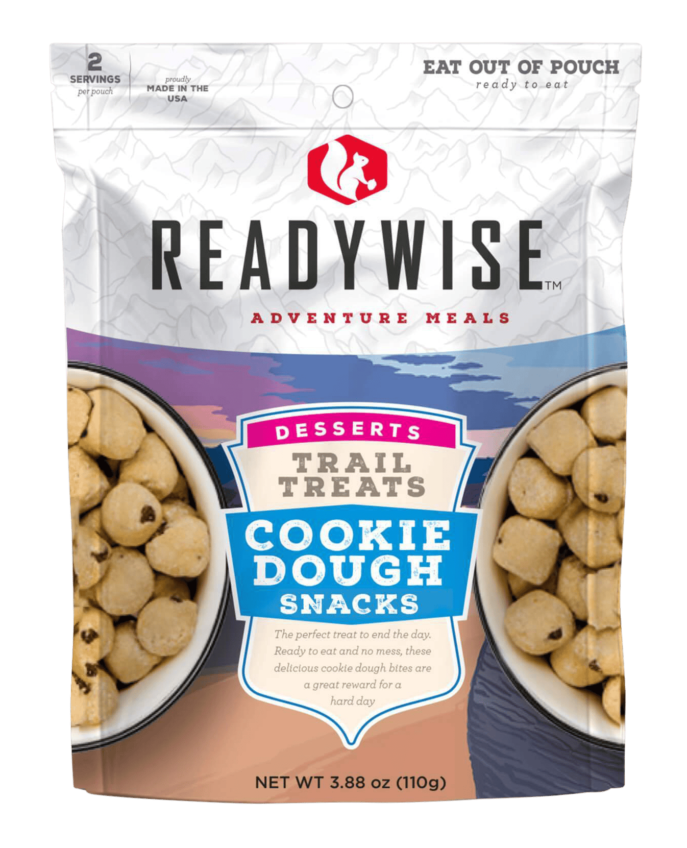 ReadyWise RW05013 Outdoor Food Kit Trail Treats Cookie Dough Snacks 2 Servings In A Resealable Pouch, 6 Per Case